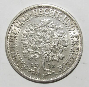 Germany Weimar Republic 1932 D 5 Mark AU/UNC - Picture 1 of 2