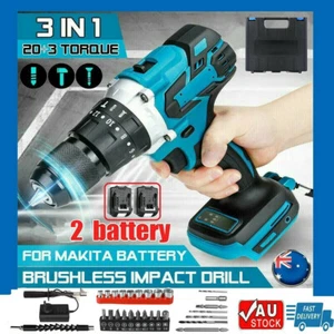 Brushless Impact Driver Hammer Drill + Li-ion Battery Charger + Tools For Makita - Picture 1 of 12