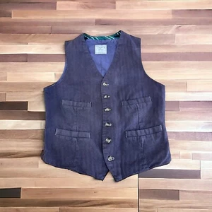 Merona Men's Blue HERRINGBONE Belted Back MODERN Cotton Waistcoat Vest Small - Picture 1 of 7