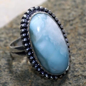 Larimar 925 Silver Plated Gemstone Handmade Ring US 6 Jewelry GW - Picture 1 of 3