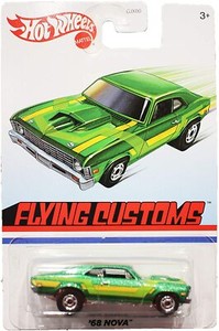 Hot Wheels Flying Customs 1:64 Scale Diecast Vehicle - Green 1968 NOVA