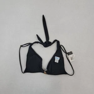 California Waves Shiny Ribbed Triangle Bikini Top Black Juniors size Large NWT - Picture 1 of 3