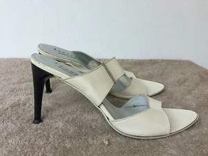 JEANNOT Italy 2 Straps cream Leather 3" Heels slip on Shoes Sandals size 37 - Picture 1 of 8