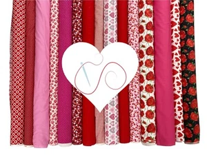 Valentines Heart Cotton Fabric Poplin Weight Love Red Pink Dressmaking Craft - Picture 1 of 35