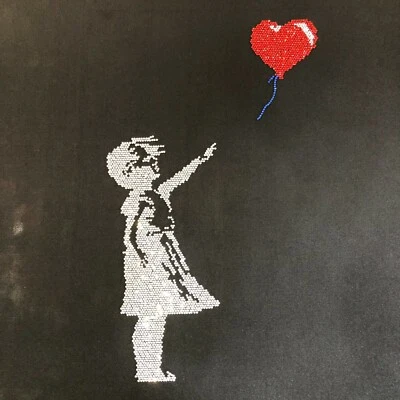 Дизайн со стразами ДЕВОЧКА БЭНКСИ с ВОЗДУШНЫМ ШАРОМ утюг для перевода горячее исправление - Изображение 1 из 3