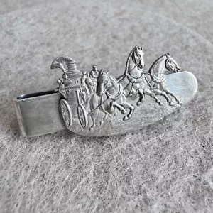 Vintage Sterling Silver Horse Carriage Drawn Fire Steamer Tie Clip Bar - Picture 1 of 10