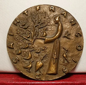 1967 Raro Francés San Francisco Asís con Pájaros 50mm Arte Medalla Bronce  - Imagen 1 de 2