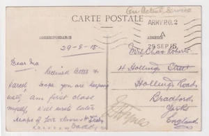 WW1 Bradford Yorks Soldiers 1915 Postcard Home ROUEN Censor ARMY PO.2 - Picture 1 of 3
