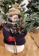 Beatiful Snowman Plaid Scarf, Shovel Figure Rustic 8" Icicle Hanging From Nose