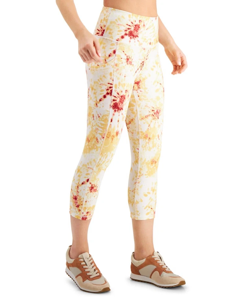 Ideology ESF-12139 Printed High Rise Cropped Leggings Dye White/ Yellow SM