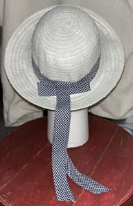 White Spring Easter Hat With Blue&white Ribbon Photo Prop - Picture 1 of 4