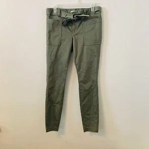 Loft Belted Chino Pants Size 4 Army Green Pockets Raw Hem Lyocell Cotton Blend - Picture 1 of 10