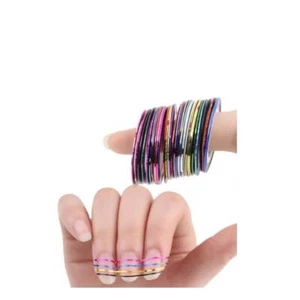 MULTI COLOR NAIL STICKERS ROLLS STRIPING TAPE LINE ART UV GEL TIPS KIT COLOUR UK - Picture 1 of 3