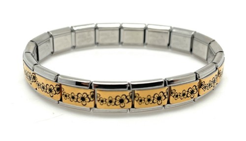 STONE ISLAND Bracciale Charm Italiano Fiore Hawaii Oro e Argento Acciaio Inox Link Modulari