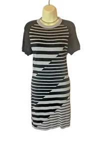 TED BAKER Black & Grey Stripe Short Sleeve Knitted Dress Size 3 - Picture 1 of 8