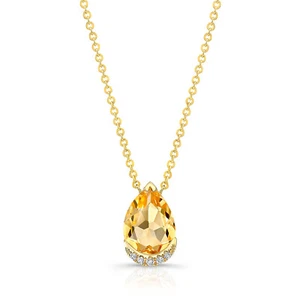 Pera Citrino Lágrima Colgante con Diamante 14K Oro Amarillo 1.63 TCW Pavé Set - Imagen 1 de 3