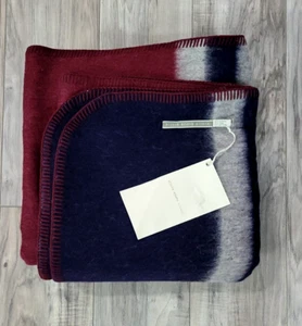 NWT Alicia Adams Alpaca Wool Blend Navy Blue Maroon Throw Field Blanket 71 x 51 - Picture 1 of 4