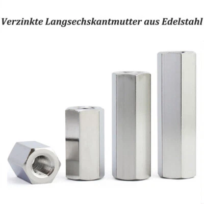 Langmutter M2 M5 M6 M8 M10 M12 M16 Edelstahl Stahl - Sechskant Verbindungsmuffen - Bild 1 von 4