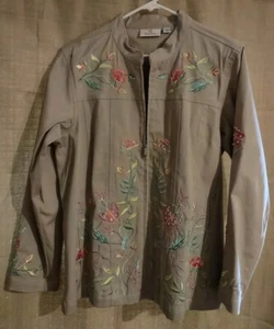 NEW Quacker Factory Beige Jacket Coat embroidered Flowers, Butterfly's Size L - Picture 1 of 3