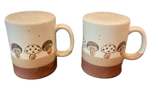 Vintage Otagiri Speckled Banded Stoneware Mushroom Salt & Pepper Shakers Japan - Picture 1 of 7