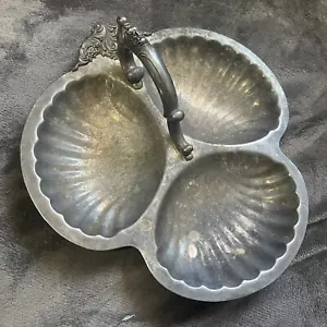 Vintage Wallace Baroque Silver Plate Clam Shell Serving Tray Footed Dish 3 Part  - Picture 1 of 5