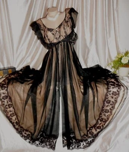USA M Claire Sandra Lucie Ann Black Nude Negligee 1950's 200" Sweep - Picture 1 of 10