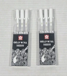 Lote de 2 paquetes de bolígrafos de gel Sakura Gelly Roll blanco conjunto de 3 finos medianos negrita 05 08 10 - Imagen 1 de 1