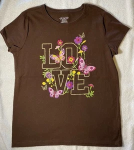 The Children’s Place Girls Brown Butterfly/Flower Love T-Shirt Size XL(14) - Picture 1 of 6