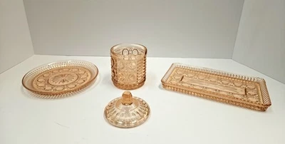 Vtg Windsor Pink Depression Glass  Block Jelly Jam Jar w/ Lid or Sugar Dish - Image 1 of 4