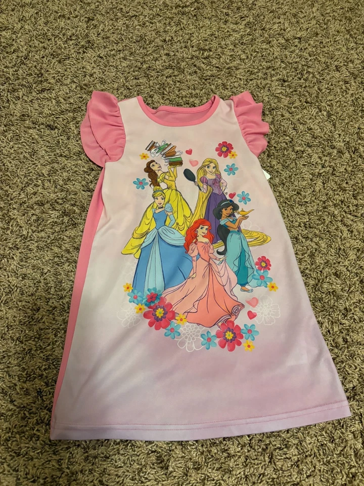 Camisola princesa Disney 4 rosa Ariel Rapunzel jasmim Bela Cinderela babado - Imagem 1 de 3