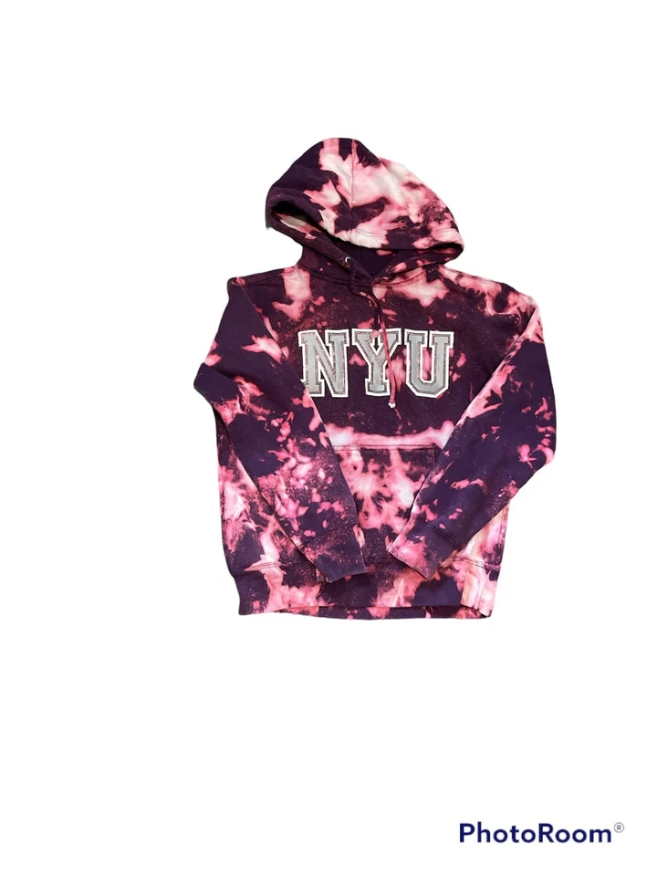 Sudadera con capucha vintage lavado ácido de la Universidad de Nueva York NYU, adulta mujer pequeña, aplicación universitaria Foto 1 de 1