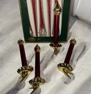 4 Vtg Glass Christmas Candle Clip On Ornaments Red Gold+ 5 Teardrop Ornaments - Picture 1 of 7