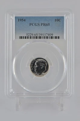 PR65 1954 PCGS GRADED PROOF SILVER ROOSEVELT DIME UNC. EXACT COIN #409 - Image 1 of 4