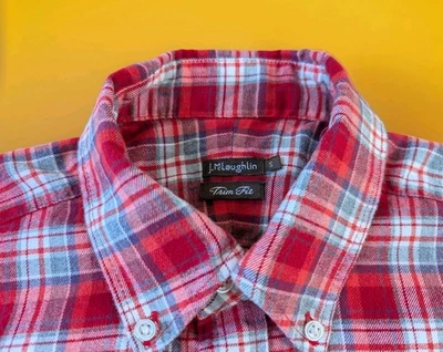 J. McLaughlin Long Sleeve Cotton Twill Flannel Shirt Red Plaid Men's Sz Small S - Image 1 of 4