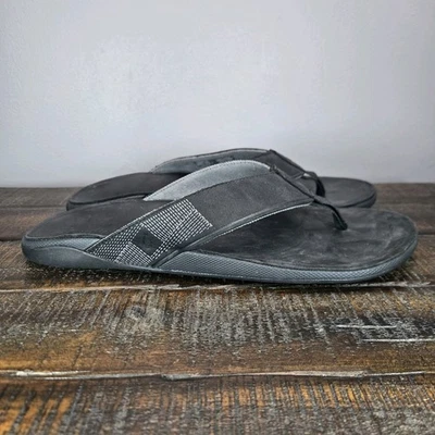 OluKai Tuahine Mens Size 12 Beach Flip Flops Sandals Leather Black - Image 1 of 4