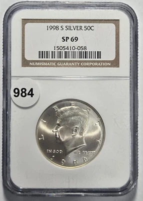 1998 KENNEDY HALF DOLLAR S SILVER 50C NGC SP 69 Certified Coin - Image 1 of 2