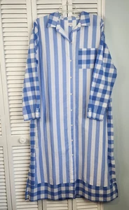 Bed Head 100 % Baumwolle blau gestreift Maxi Schlafkleid Kaftan Resort Überwurf Einheitsgröße - Bild 1 von 6