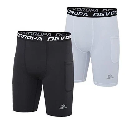  Pantalones Cortos de Compresión Rendimiento Jóvenes Niños Grandes Negro/Blanco (con Bolsillos Laterales) Foto 1 de 4