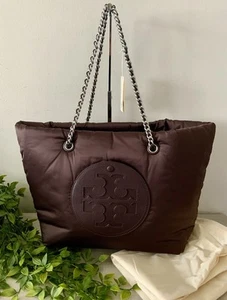 NWT TORY BURCH ELLA CHAIN SOFT PUFFY NYLON TOTE TEMPRANILLO - Picture 1 of 10