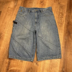 Vintage Rocawear Jean Shorts Y2K Baggy Blue Denim Jorts Mens 36 Embroidered - Picture 1 of 10