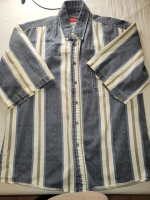 Винтажная мужская спортивная одежда 90-х в полоску на пуговицах с коротким рукавом размер L - Изображение 1 из 4