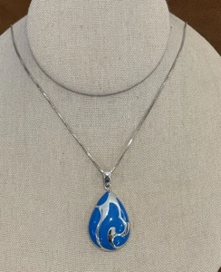 COLLAR COLGANTE LÁGRIMA ESMALTE PLATA ESTERLINA 925 ROSS SIMONS 18” - Imagen 1 de 10