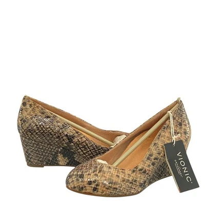 Cuñas de cuero con estampado de serpiente Vionic Antonia para mujer talla 5 tacón cómodo ortopédico Foto 1 de 4