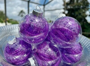 Halloween Ornaments Home Decor Tree 8 Set 2.65” PURPLE Spooky Decorations New - Picture 1 of 4