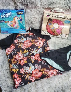 Swim Beach Pool LOT size 10/12 Large Girls NEW 2pc Set , Blanket Float Water LOT - Picture 1 of 5