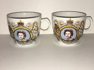 2 Queen Elizabeth II Cup 25th Ann. 1952-1977 Commemorate Silver Jubilee Grindley - Picture 1 of 14