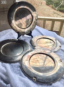 3991 Vintage Silver Chargers Set Of 4 Round Ethan Allen Art Deco Style - Picture 1 of 11