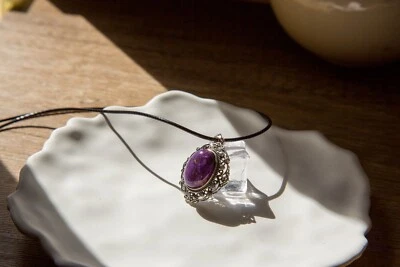 Colgante Charoite Estilo Retro en Plata de Ley S925| S925银复古紫龙晶吊坠项链 Foto 1 de 4