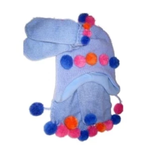 Kid Connection Girls Blue Scarf Mittens & Hat Set Pom Pom Beanie - Picture 1 of 1