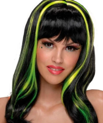 Peluca Amarillo Neón Rayas Adulto Rubíes Disfraz Dos Tonos Moda Rock Dama Cabello Foto 1 de 4